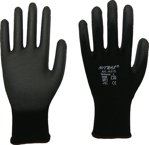 Nitras Nylon Handschuhe mit PU- Beschichtung schwarz Gr. 10